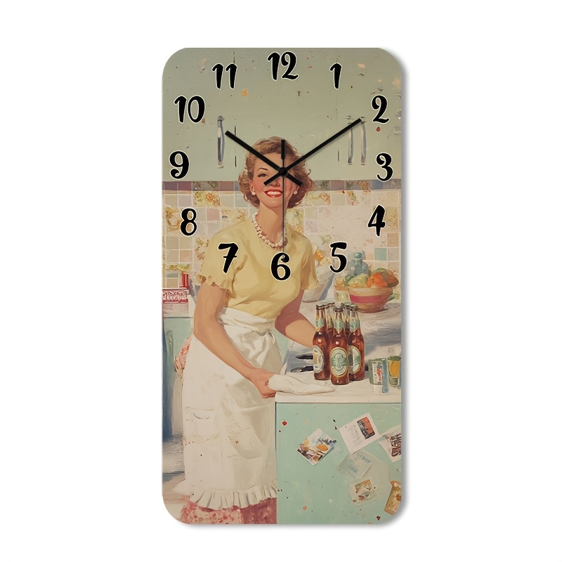 TEMU 1pc Of A Quiet Wall Clock That Tick, Featuring A With A Decorative Square Shape And A High-definition Glossy End. It Showcases A Retro Kitchen