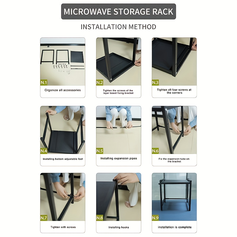 1pc Triangle Shelf with Hooks, Expandable Metal Microwave Oven Rack - Vertical Countertop Storage Rack for Toaster Oven, Air Fryer, Rice Cooker And Other Appliances - Easy to Install, Sturdy Metal Construction, Space-Saving Design