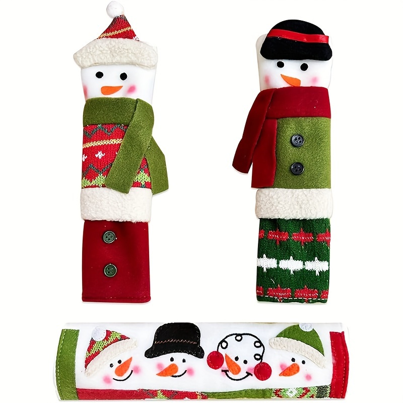 

3pcs Christmas Handle Covers Set - Polyester Snowman Design For Refrigerator, Microwave, And Dishwasher Door - Universal Festive Decorations For Home Party