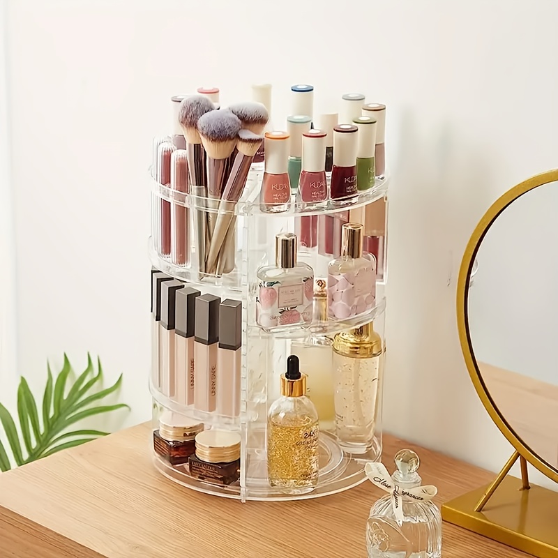 rotating makeup storage box multi layer adjustable rotating skincare organizer bathroom storage rack with brush holder and perfume tray multifunctional storage organizer suitable for vanity bathroom and workbench Product details 9