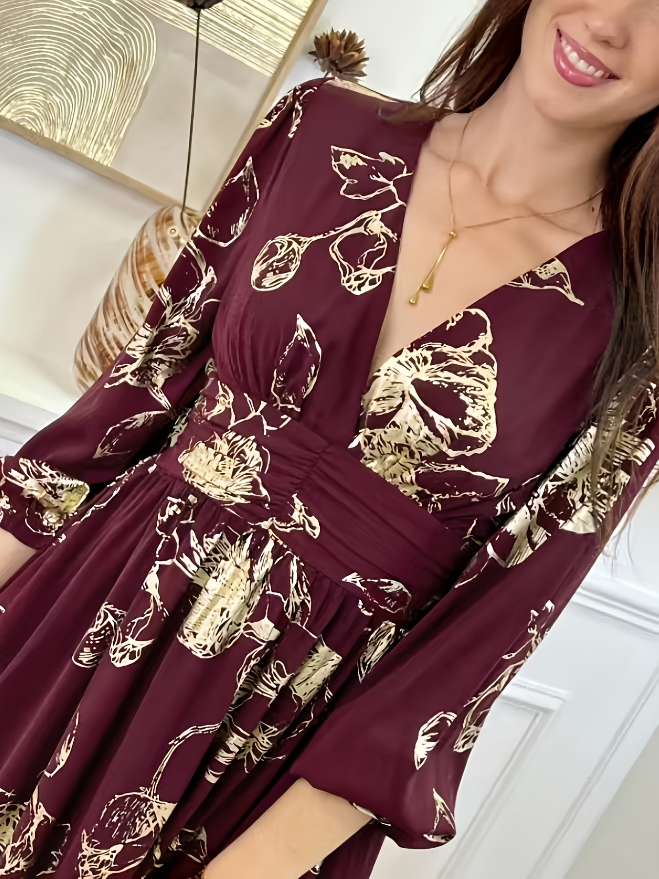 yy1109024 womens elegant dress v neck print