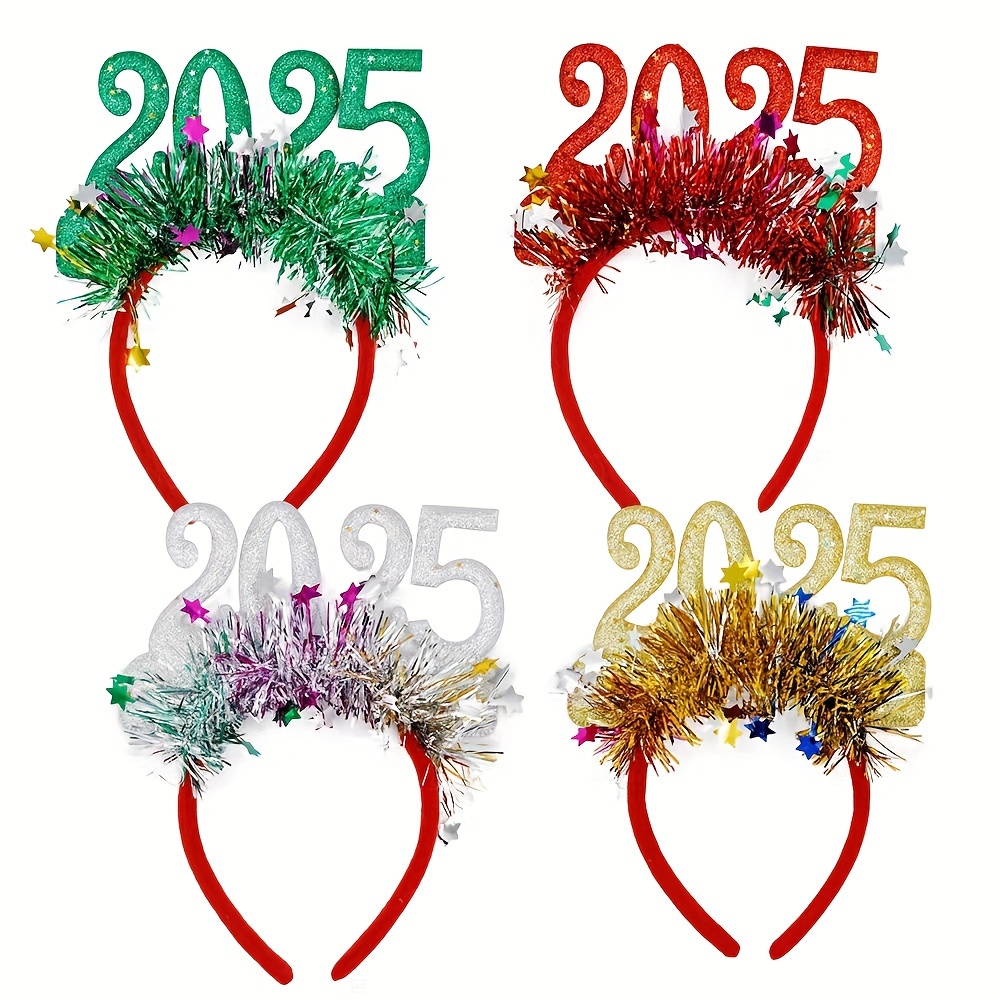 

2025 New Year's Eve Party Headband Set - Sparkling Sequin Fabric Hairbands For Women, Christmas & New Year Celebrations