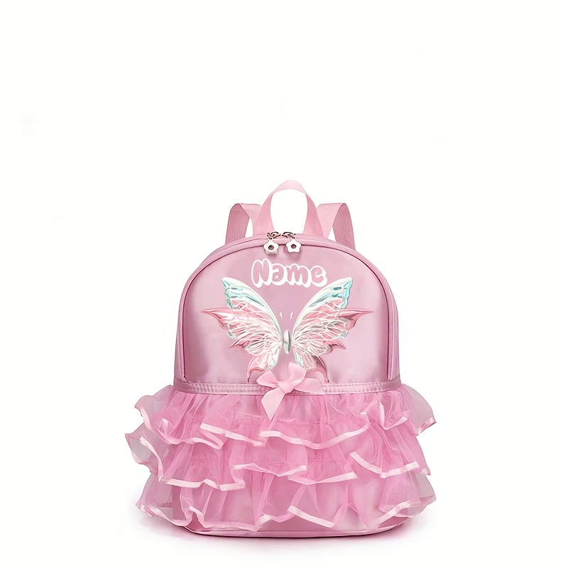 TEMU Ballet Backpack With Name/message - Lace & School Bag, Durable Nylon Bookbag Suitable For Dance, Travel, Everyday Use, Zipper Closure, Birthday