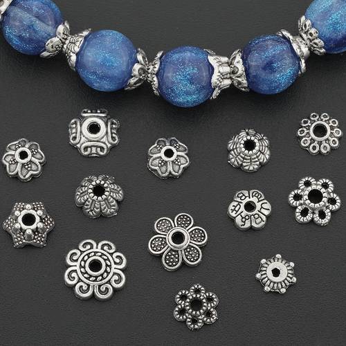 15g about 100pcs random mixed flower alloy flower bead caps spacer beads pendants flower end caps retro old petal flower caps bead caps loose beads bead frames tassel caps end caps spacers earring base bead pad br
