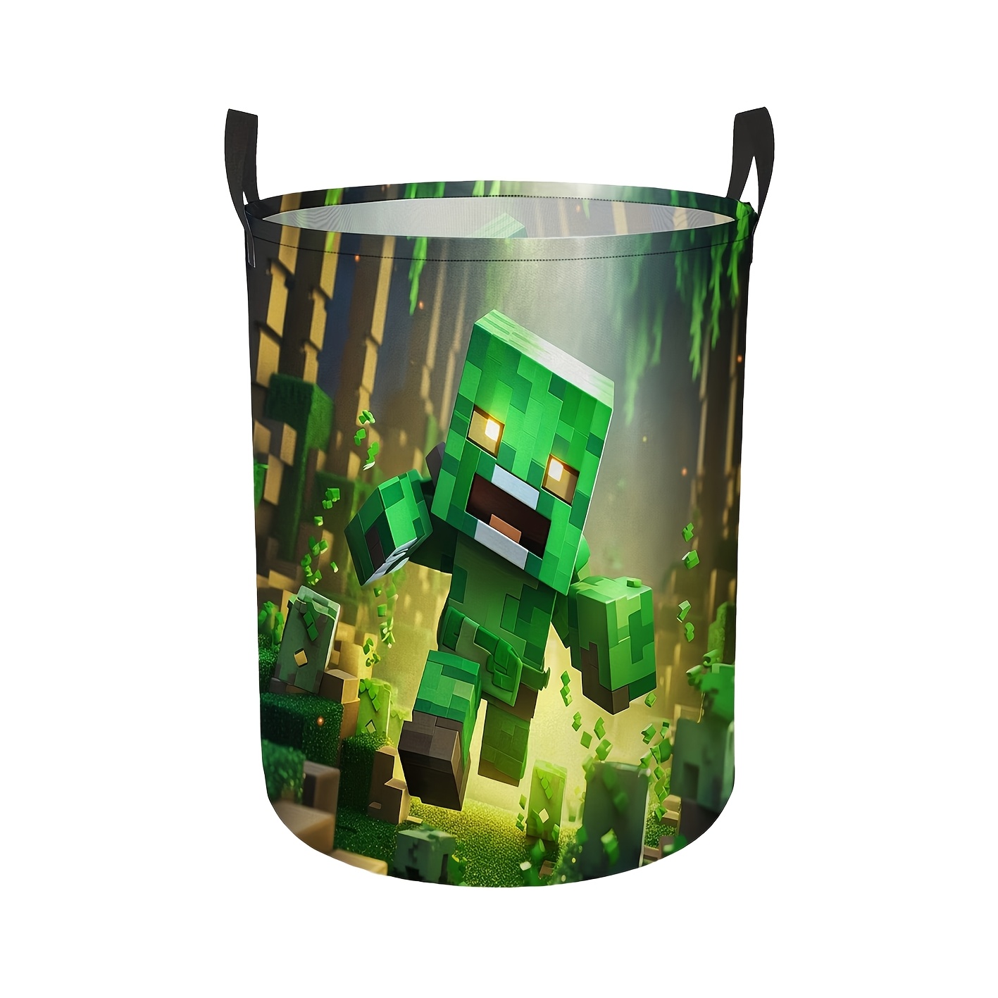 TEMU 1pc Block-based Game Creeper Print Laundry Hamper & Storage Basket - Foldable Suitable For Room,, Dorm, Themed Decor With Creeper, Foldable