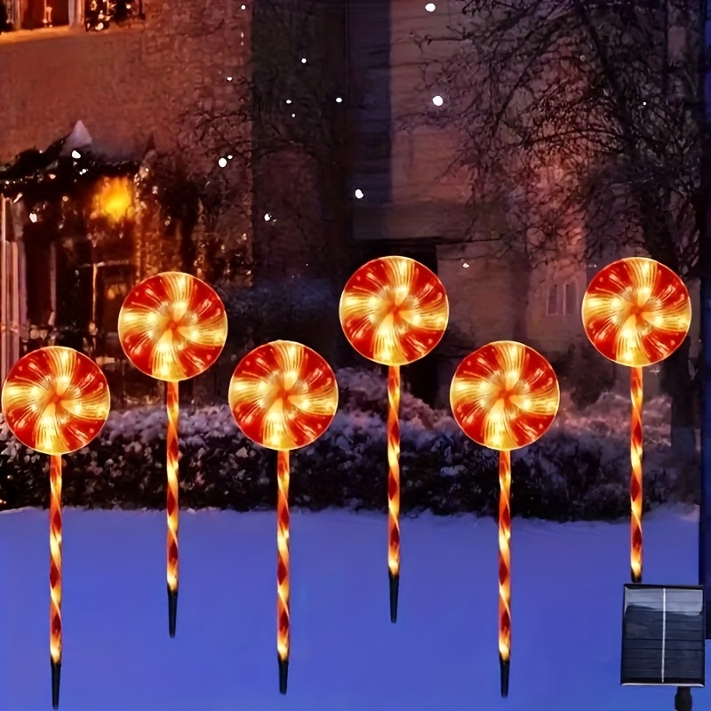 TEMU A Collection Of 6 Solar-powered Outdoor Lights Shaped Like Candy Canes, Featuring Vibrant Colors And Garden Stakes. Offer Different Lighting ,