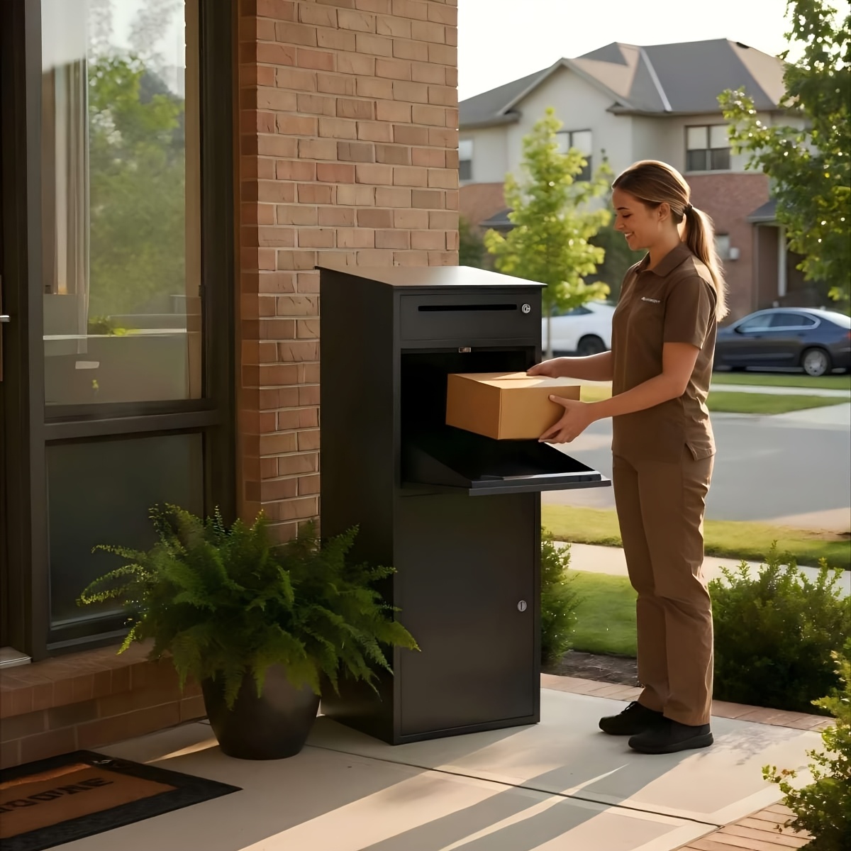Parcel Box, Xxl Mailbox With Parcel Compartment, Freestanding Mailbox Lockable & Weatherproof, Galvanized Steel Post Box For , Secure Outdoors For Letters &