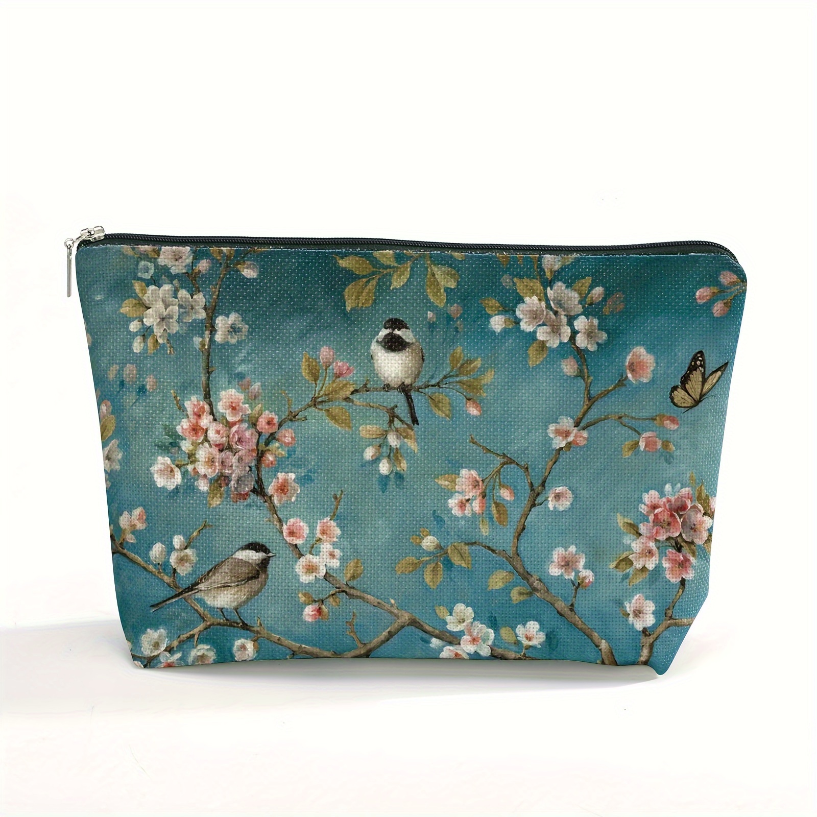 

Chic Waterproof Makeup Bag With Floral & - Portable Cosmetic Pouch For Travel,, Scent-free Polyester