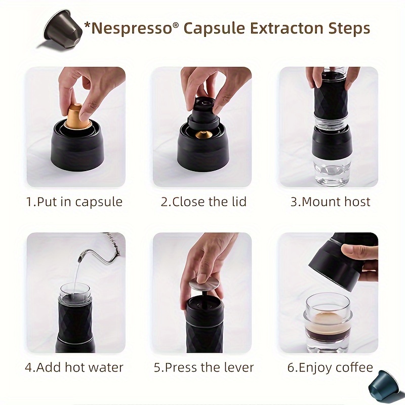 1pc travel coffee maker portable espresso machine manual espresso with rich thick crema mini coffee maker using capsule ground coffee handy espresso maker for travel camping outdoor hiking use details 5