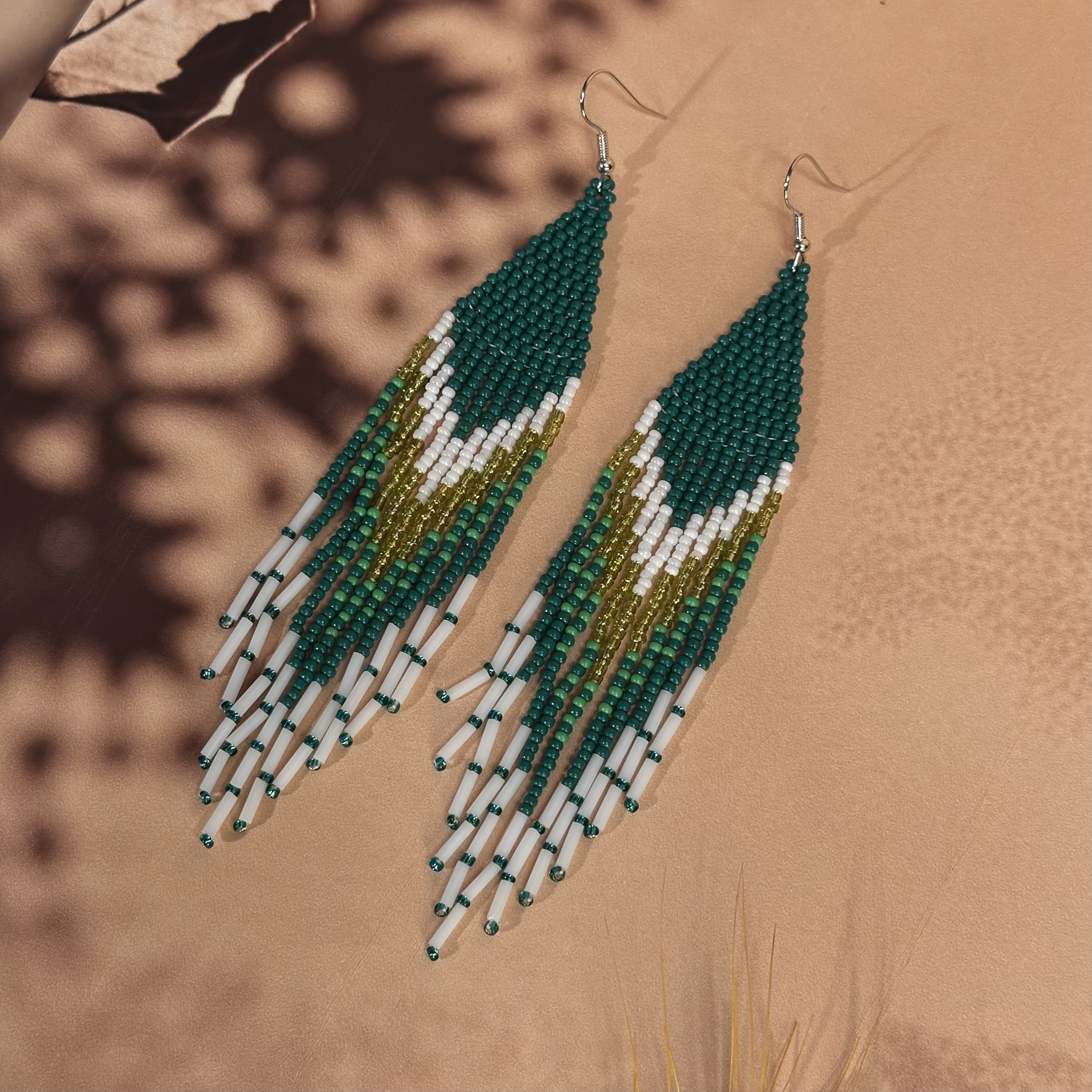 Women's Handmade Beaded Tassel Earrings in American Style