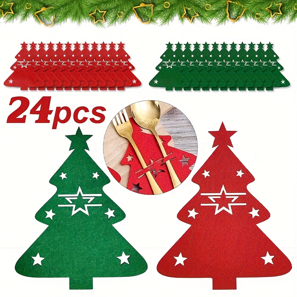 12pcs, 24pcs Valentine's Day Christmas Cutlery Rack Felt Table Decorations Christmas Tree Heart And Rabbit Cutlery Pads
