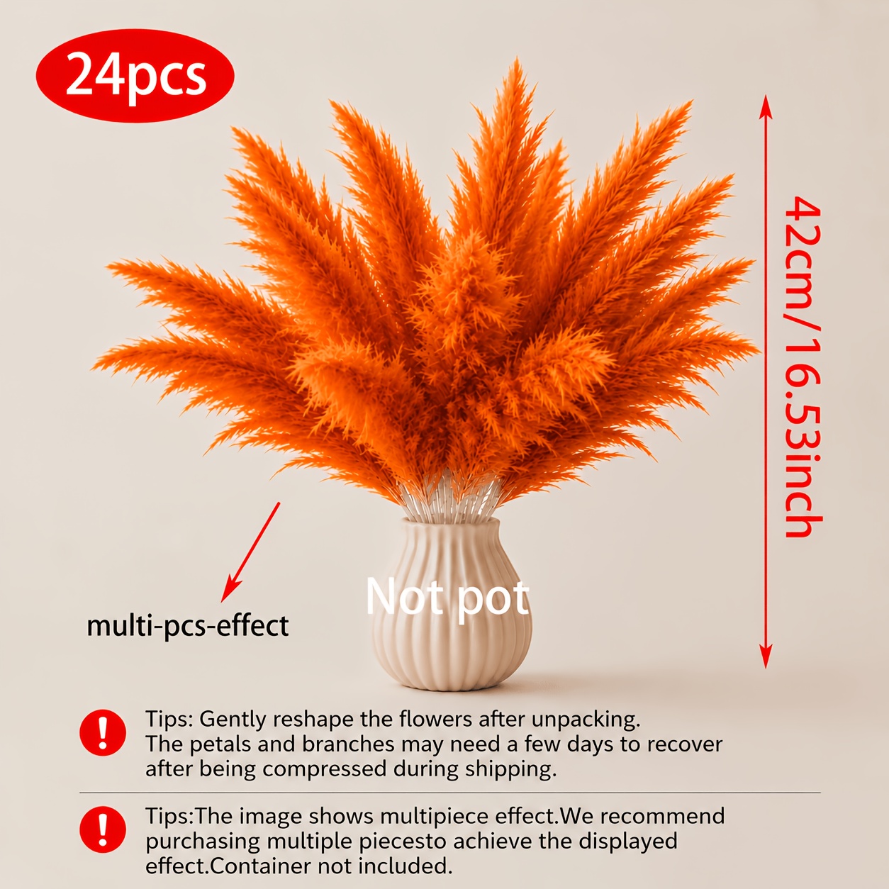 TEMU 24 piezas de de de caña de junco naranja artificial, de planta de otoño de para , decoración de otoño para mesa, , porche y decoraciones de