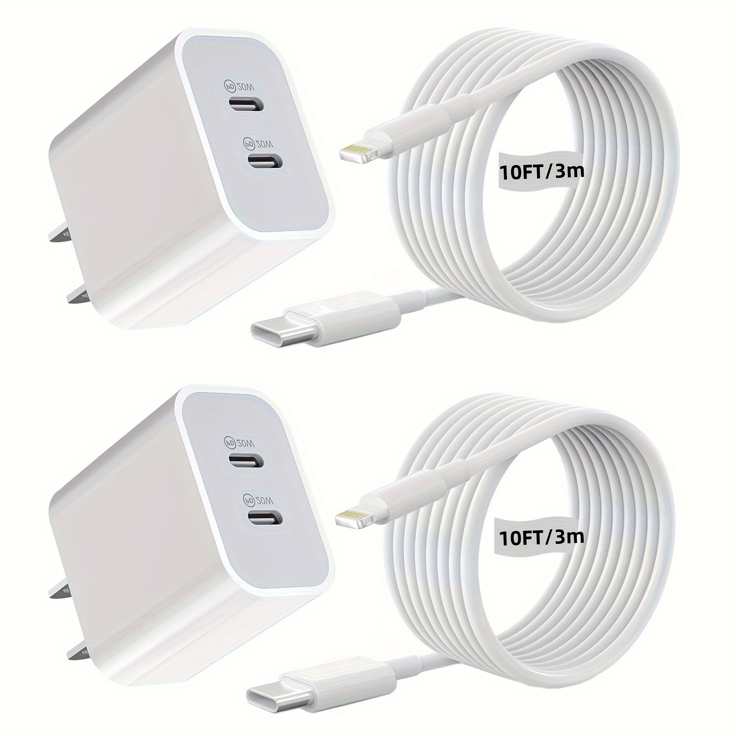 

2packs For Iphone Charger Fast Charging 10 Ft, [mfi Certified] 40w (20w+20w)pd Usb C Wall Charger 2in1 Adapter Fast Charger 10ft Usb C Lightning Cable For Iphone 14 /14 Pro/14/13/12/11 /x