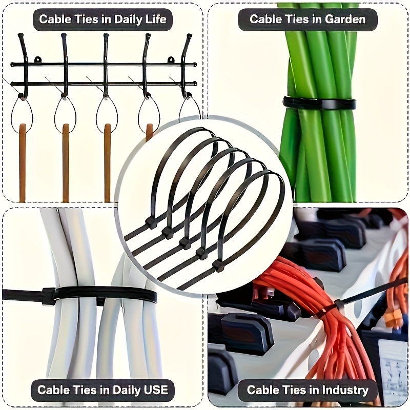 300 piezas de correas de nylon industriales de alta resistencia, antideslizantes y ajustables, multiusos de 10.16/15.24/20.32 cm, para muebles de exterior y jardinería, con hebillas de trinquete negras, duraderas y resistentes a todas las condiciones climáticas