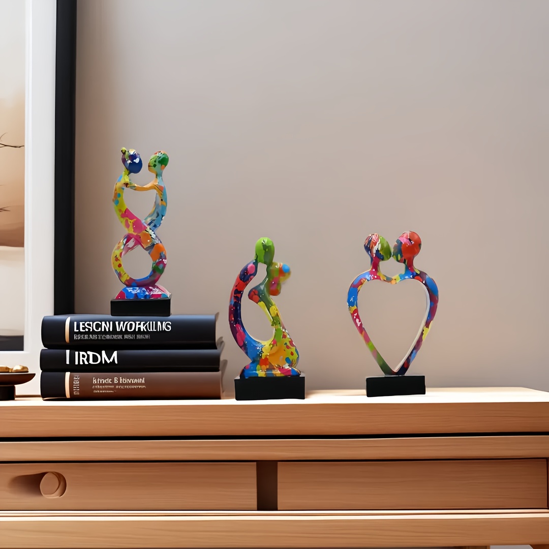 3pcs Abstract Art Figure Decoration Colorful Couple Kissing Wine Cabinet Tv Cabinet Bedroom Home Decor, Random Color