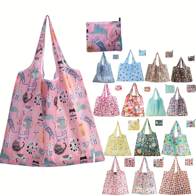 

Random Style 3/6/12pcs Large Capacity Folding Shopping Bag Folding Bag Creative Portable Printed Handheld Storage Bag