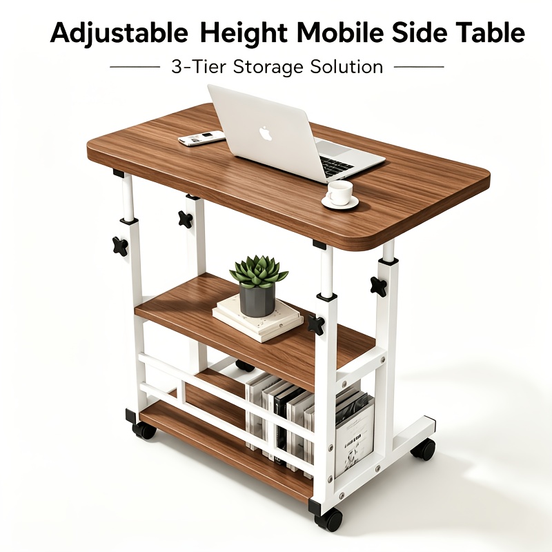 TEMU Trolley pour ordinateur portable réglable en hauteur avec roulettes et 3 étagères, table d'appoint mobile pour canapé et lit, table de bureau