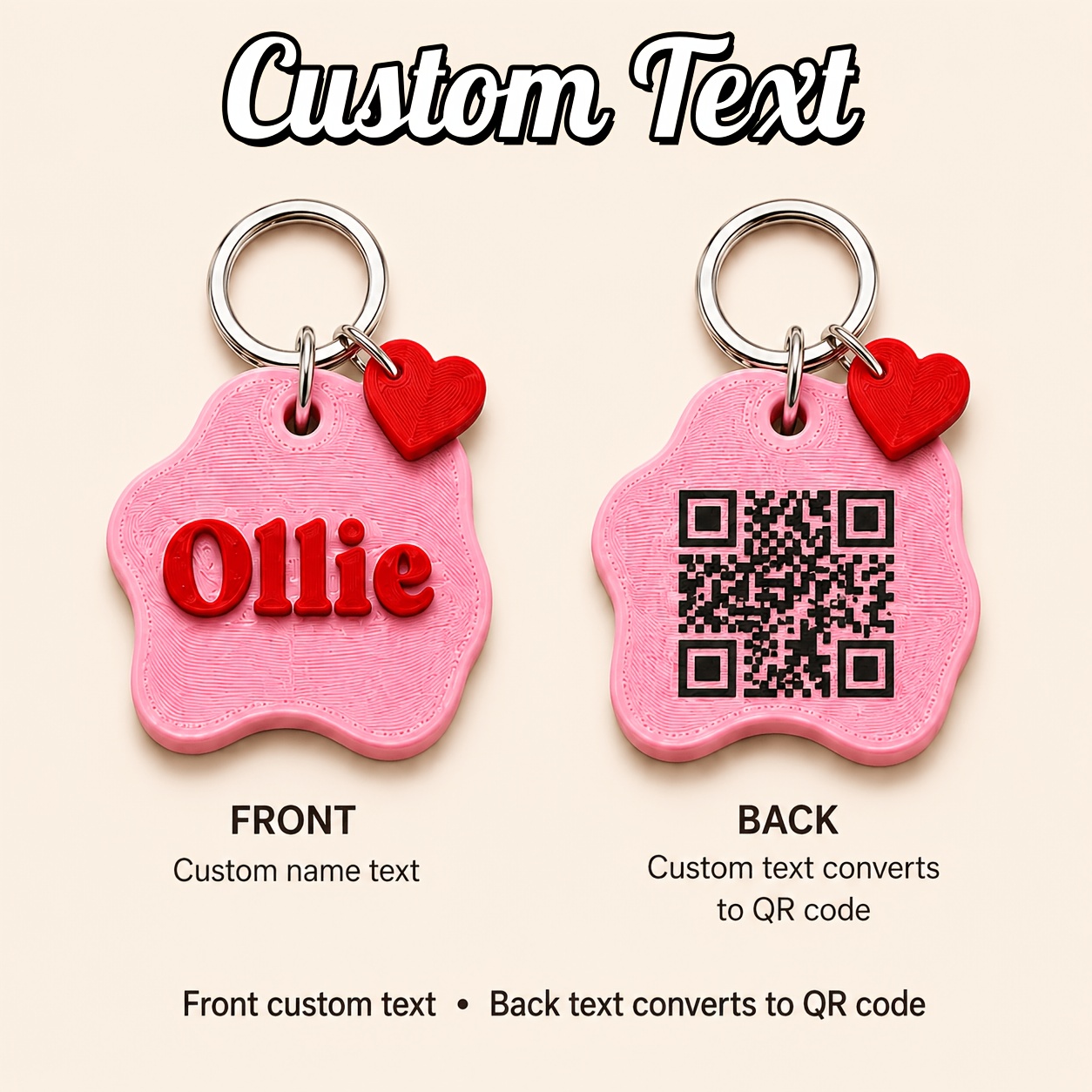 TEMU [custom] 2/1pc Personalized Double-sided Customized 3d Printed Name Pet Id Tag, Front Customized , Back Customized Important Information Into ,