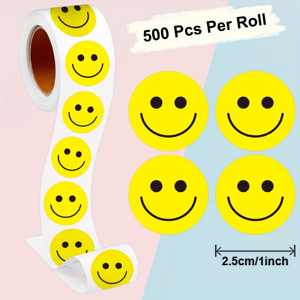 Image of 500pcs/roll 2.5" Round Yellow Face Stickers Decorative Adhesive