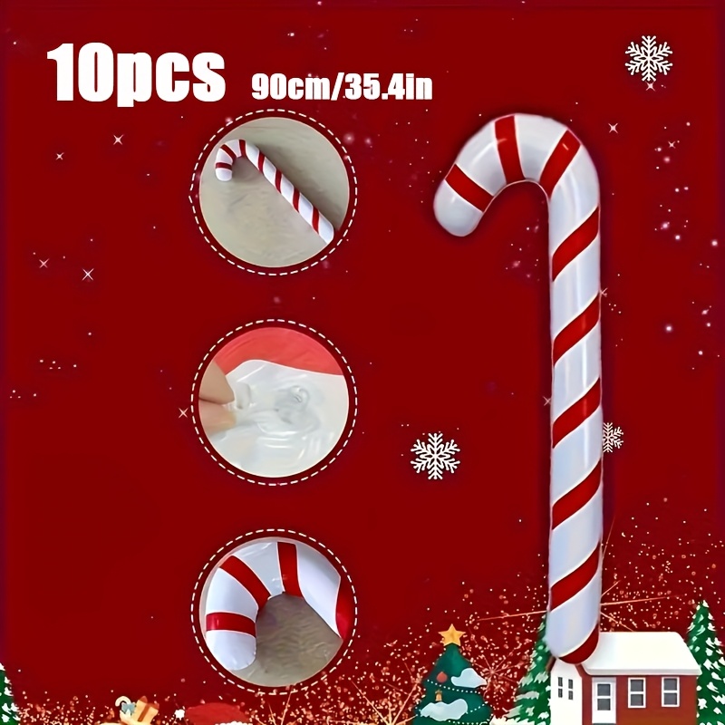 Image of 10pcs/14pcs Of Enormous 90cm Inflatable Candy Jars - Durable Plastic Hanging Christmas Decorations, Suitable For Indoor/outdoor Front Doors, Weather-resistant Holiday Decor