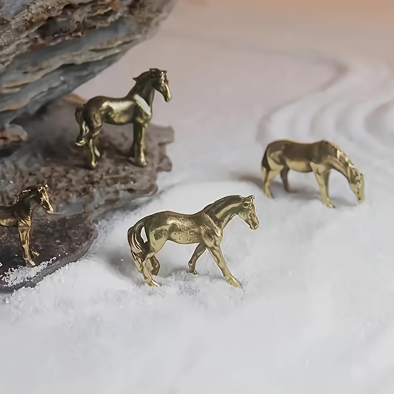 

4pcs Set, - Brass Miniature Horses, For , , Bonsai Decor, Supplies