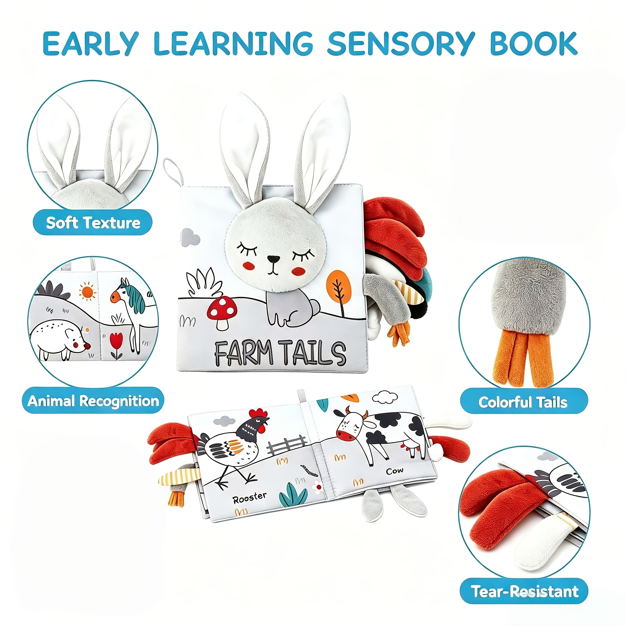 3D Tactile High Contrast Baby Book, Rabbit Cloth Book