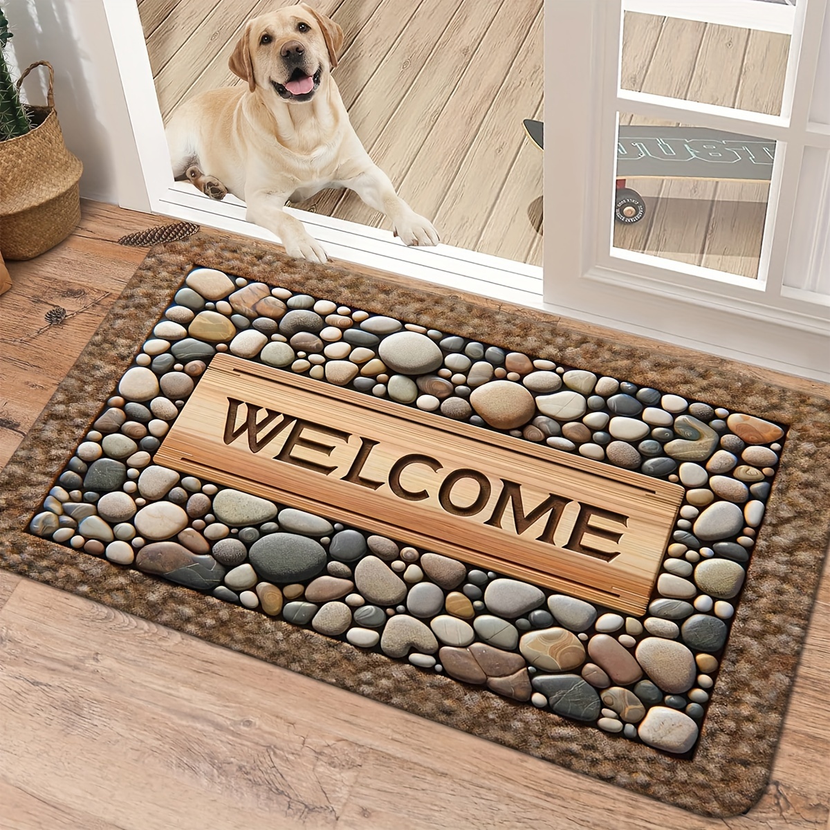 stone welcome mat – non slip washable entryway mat rustic Temu