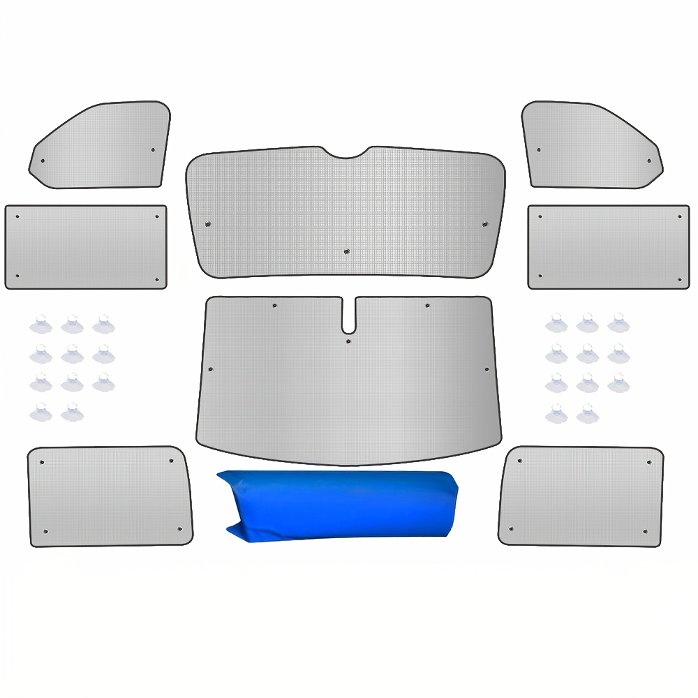 8pcs/1 Set Sunshade Replacement Kit For Car Windows, Suitable For T5/ Short Models, Built-in Heat Insulation Sunshade Curtain Set With Storage Bag + 22 Suction Cups, Car Interior Accessories