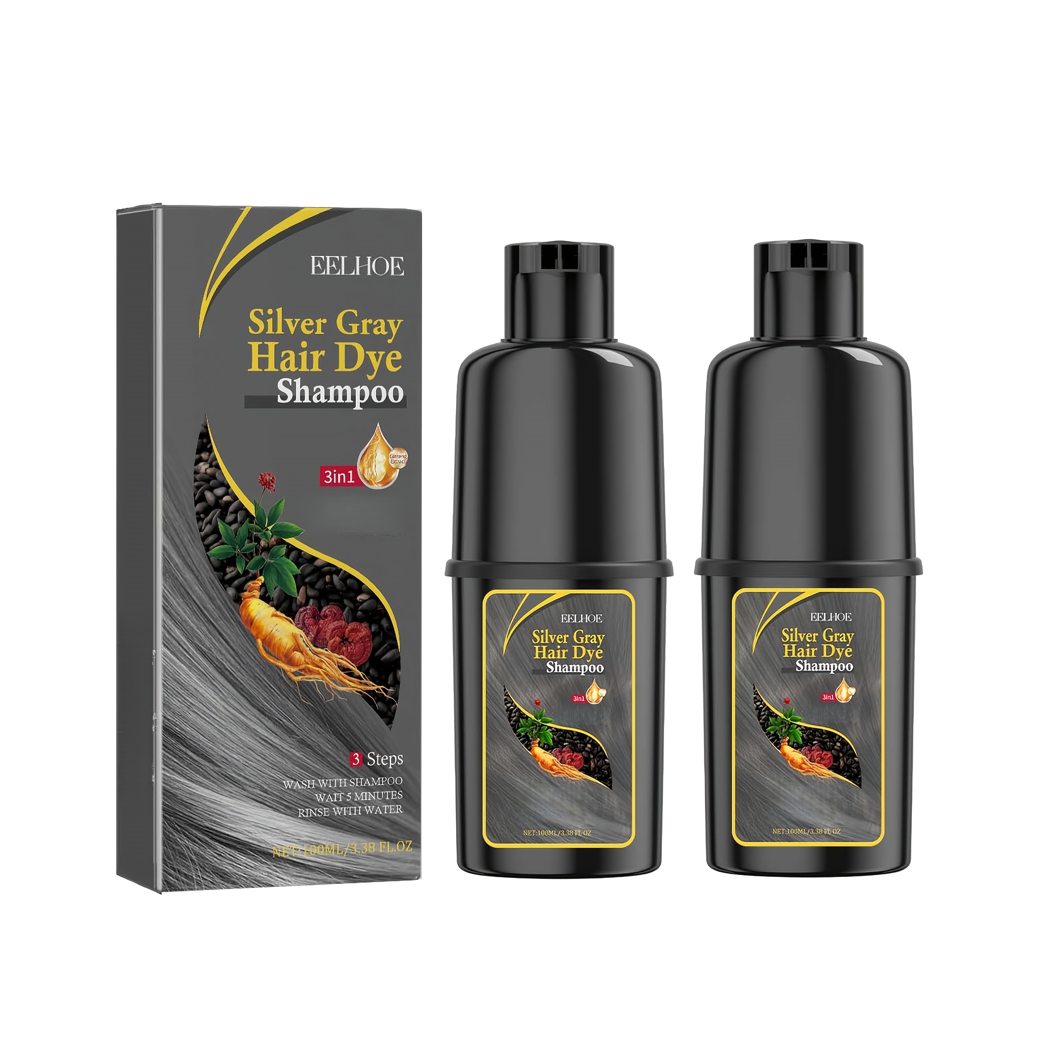 Image of 2pcs 200ml Silvery-gray Hair Dye Shampoo, Moisturizing And Hydrating, -level Hair Dyeing At Home, , Long-lasting Hair Color, Care And Dyeing Gift