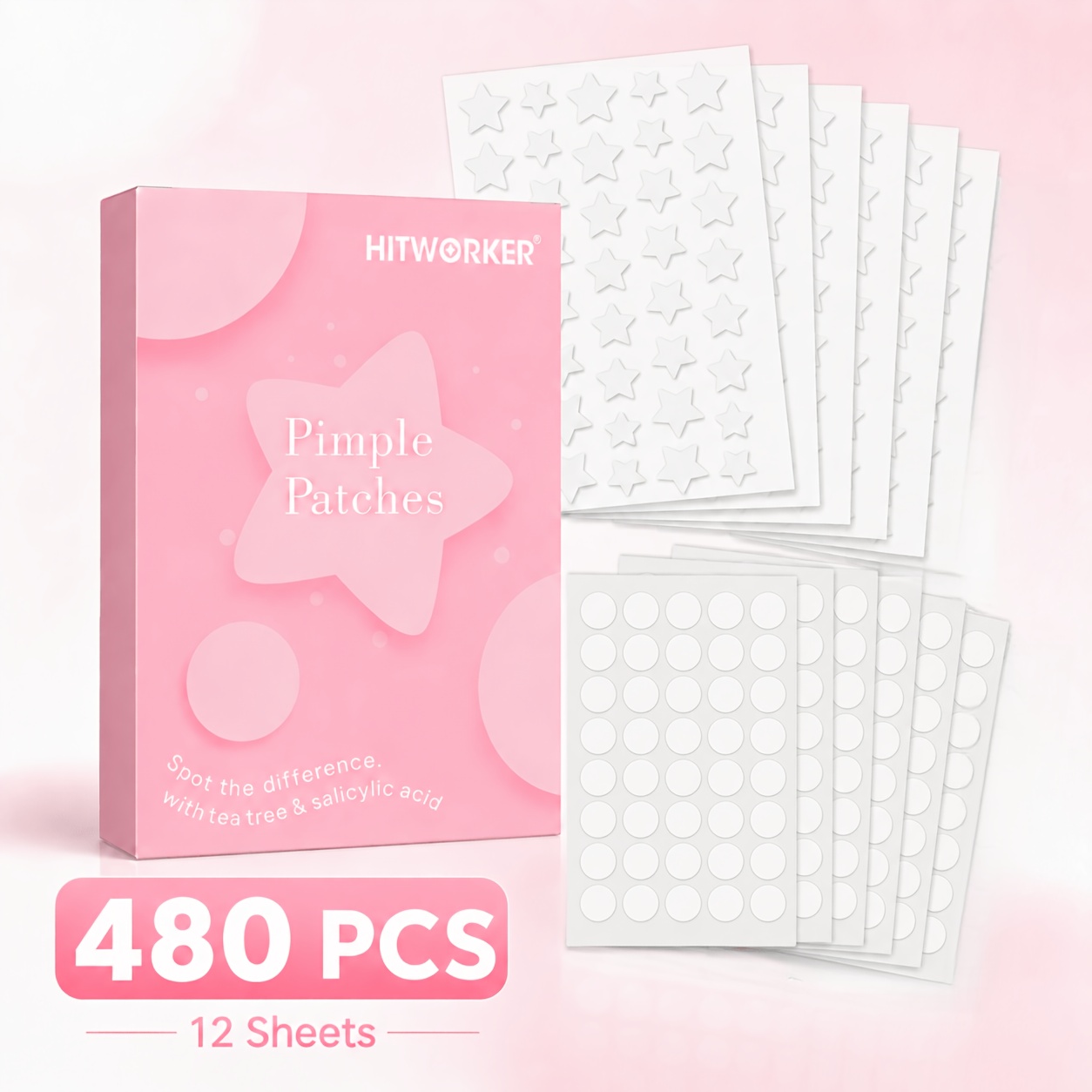 Image of 480pcs Hydrocolloid Pimple Patches, Transparent Star And Round Spot Covers, Wear Under Makeup Face Stickers, Thin Discreet Patches For Daily Use