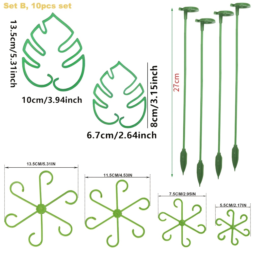 TEMU 9/ 10pcs Plant Support Stakes, Monstera Shaped Supports For Growing Plants, Climbing Stem Supports Ring Reusable Leaf Plant Growth Additions