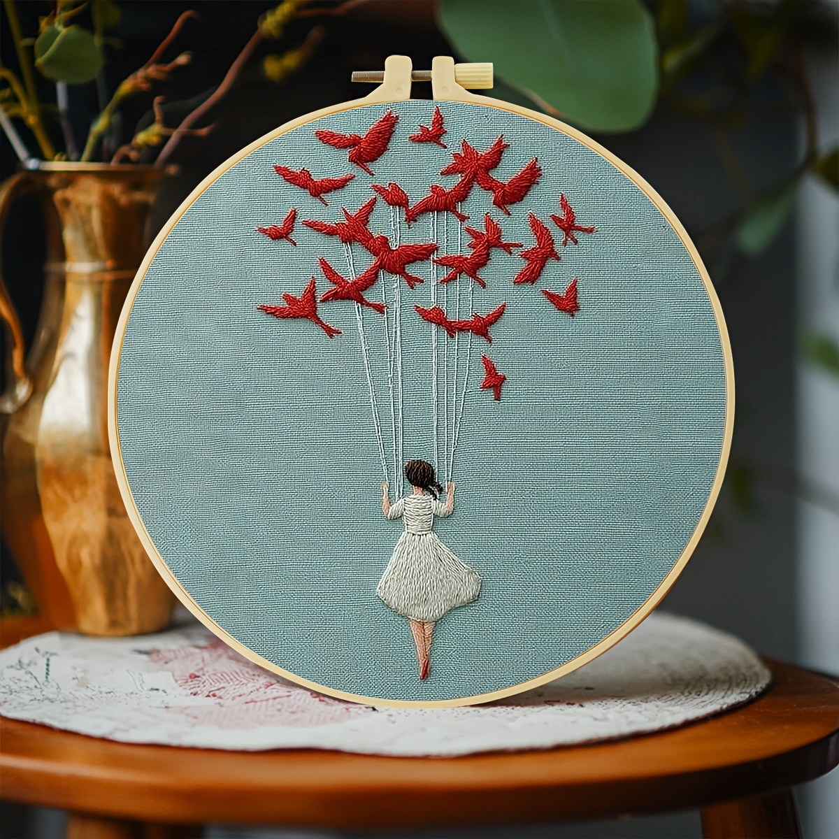 TEMU Embroidery Kit, 20x20cm/7.9x7.9 Inches, Girl, Handcraft Embroidery Kit, Suitable For Adult Beginners, Includes Canvas, Manual, Hoop And Thread,