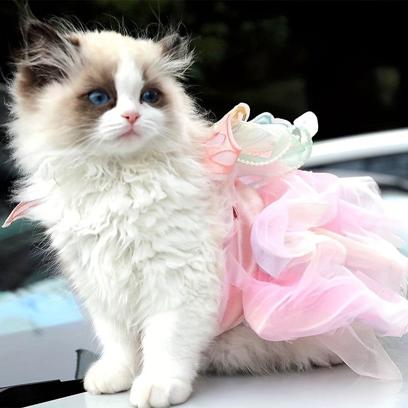 Dress Princess Tutu Wedding Costume For Cats Dogs, Light  Breathable, Leash Option For Extra Small To Medium Breeds