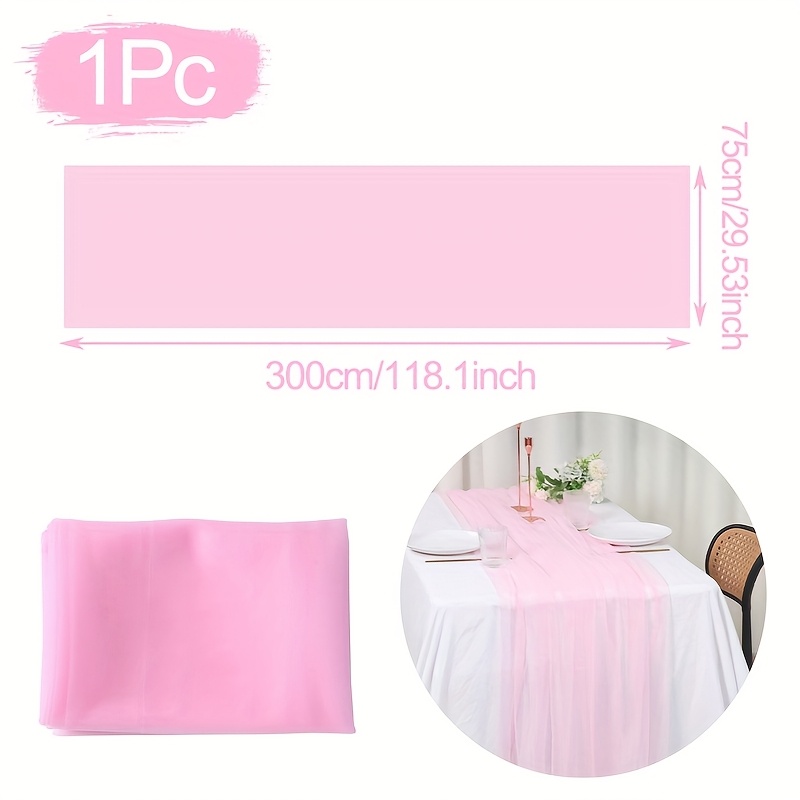 TEMU 1pc Of Pink Table Runner, Perfect For Wedding Decorations, Made Of Solid Mesh Fabric, Measuring 118.11 Inches In Length, Suitable For Long