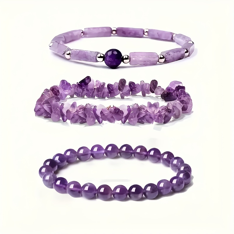 

Ladies' Amethyst Crystal Bracelet Set - Stone Bracelets, Gift For Girlfriend And Mom