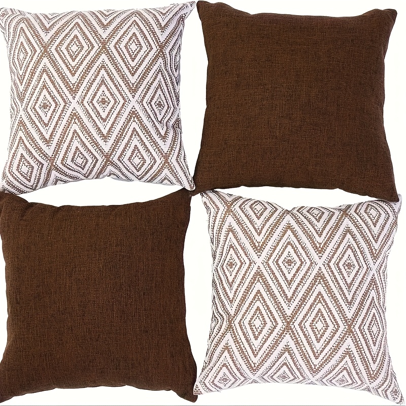 TEMU 4pcs Modern Brown Geometric Sofa Cushion Covers - Neutral Brown Tones, Zippered Removable Covers, Machine-washable Suitable For, Bed, Chair -