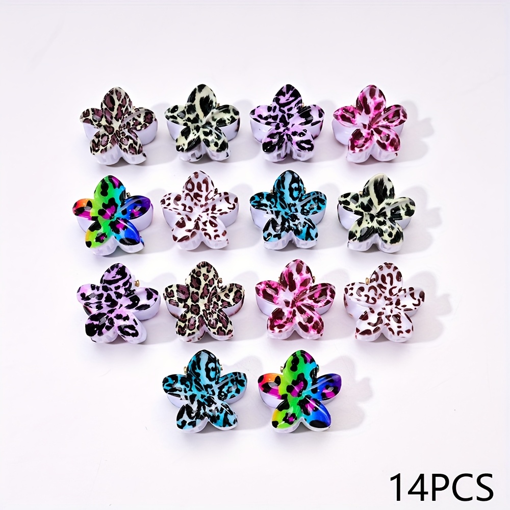 E-shop 14 Stück Haarspangen Frangipani Form Retro Leopardenmuster Kleine Haarspangen Kopfbedeckung Seitliche Pony Zerbrochene Haarspangen