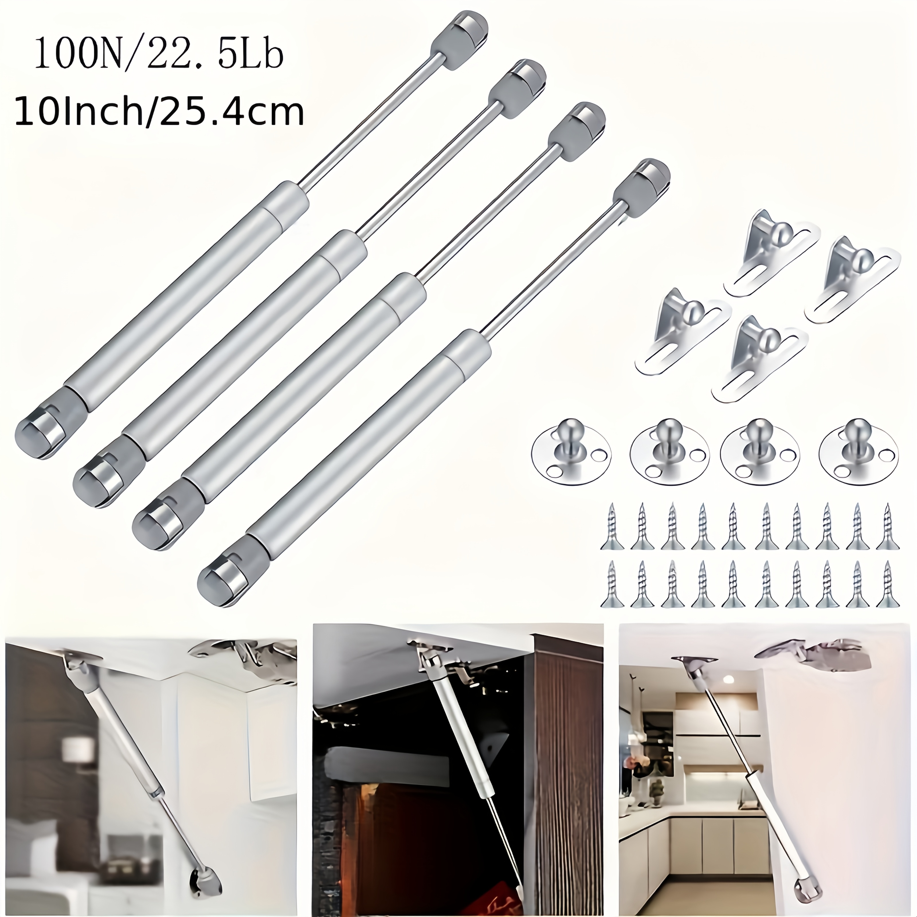 

4pcs Hydraulic Gas Springs Lid Support 100n/10.21kg Gas Gas For Support Kitchen Cabinet Doors Toy Box Shock Furniture