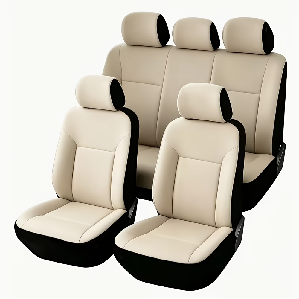 TEMU Housses de siège auto universelles de couleur unie tendance, tissu plat toutes , ensemble pour véhicules 5 places, comprenant 2 housses de siège