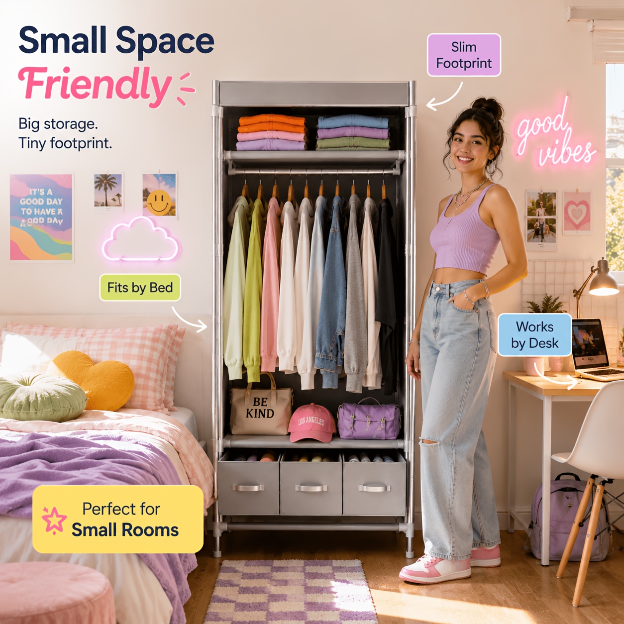 Dorm Room Essentials: Minimalist Fabric Wardrobe With Pull-out | Instant Closet For & (aesthetic Gray)