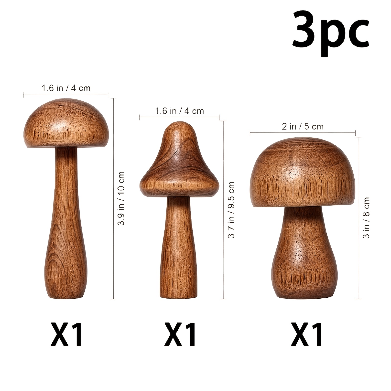 TEMU Carved Solid Wood Mushroom Ornament Set, Rustic Solid Wood Mushroom Statues, Wood Vintage Mushroom Sculptures, Indoor Outdoor Micro Landscape