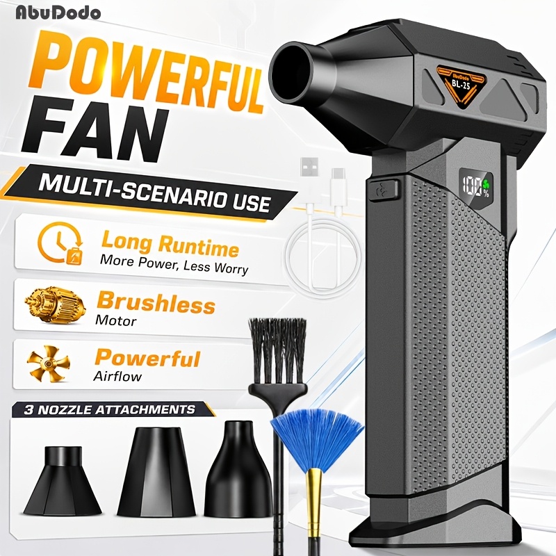 TEMU 9000000rph Violent Turbine Fan, Brushless Cordless Electric Air Duster, Portable Handheld Snow Blower With Led Display, 4-in-1 Turbo Fan For Pc