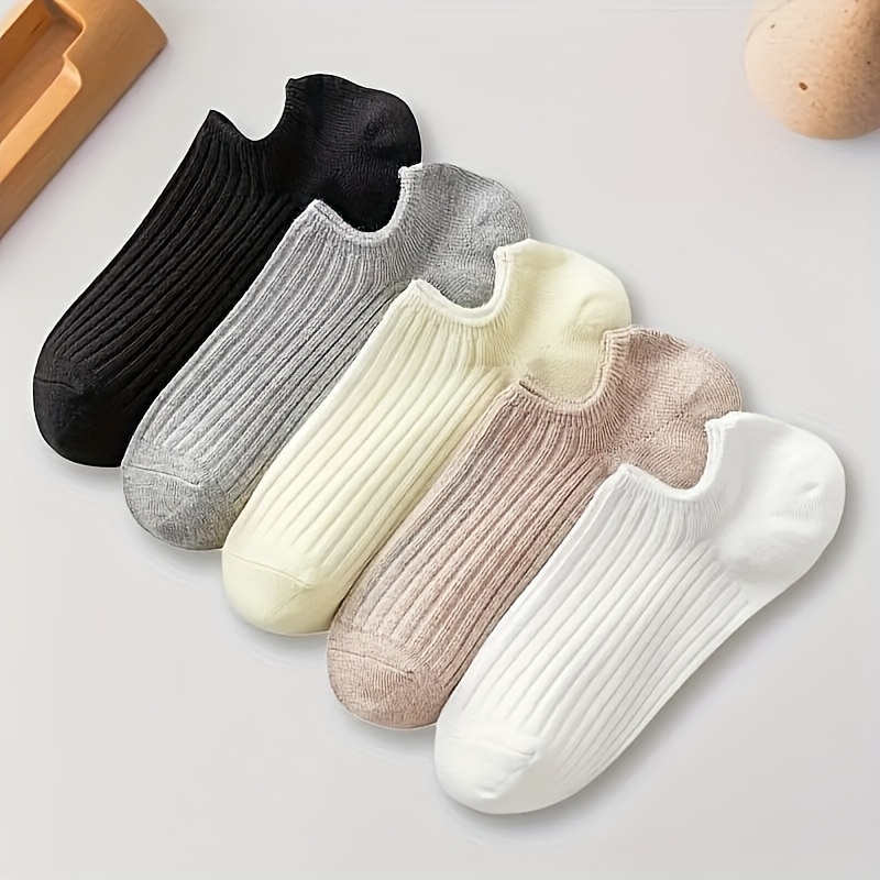 

5 Pairs Solid No Show Socks, Simple & Breathable Low Cut Ankle Socks, Women's Stockings & Hosiery