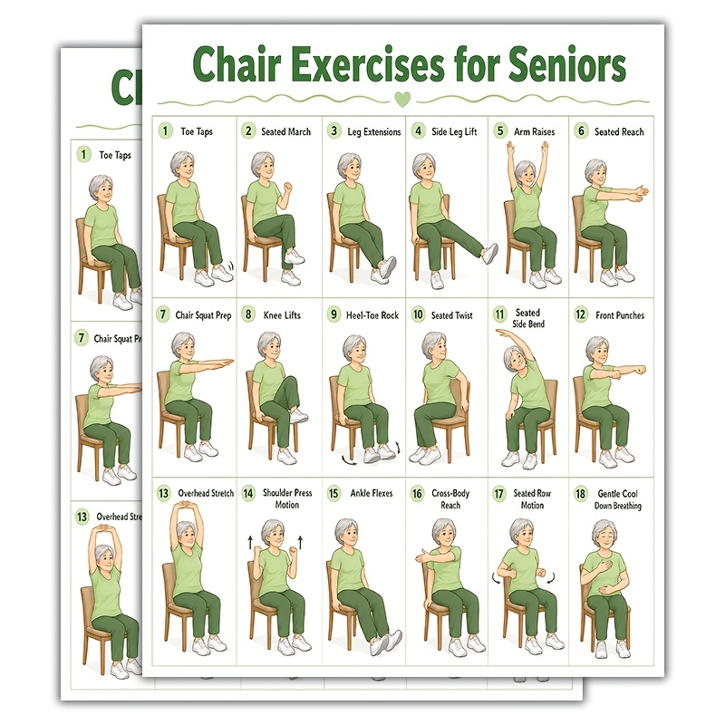 TEMU 2pcs Chair Exercises For Seniors Posters - Elderly Workout Charts, Seated Fitness Guide Suitable For, Nursing Homes, Physical, Unframed Elderly