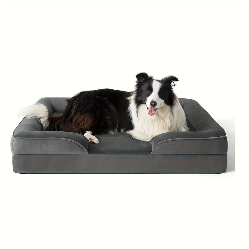 large dog bed with memory foam rectangular polyester pet bed for deep sleep assembled gray ideal for small medium and large breeds comfortable dog bed   bed durable dog bed dog beds Product details 3