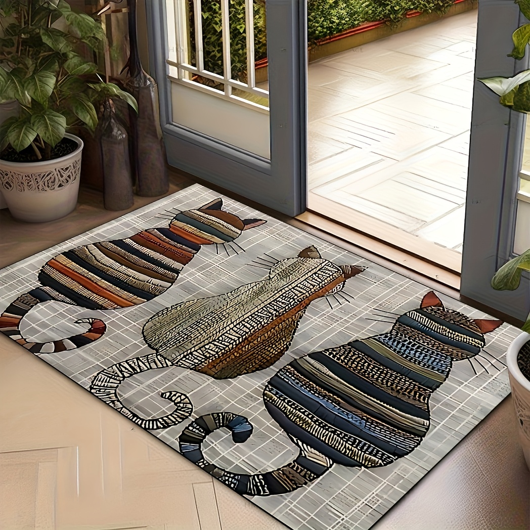 TEMU 1pc Of A Cute Cat Silhouette Printed Rectangular Outdoor Doormat, Made Of Polyester Material, Non-slip Entrance Mat Suitable For Indoor/outdoor