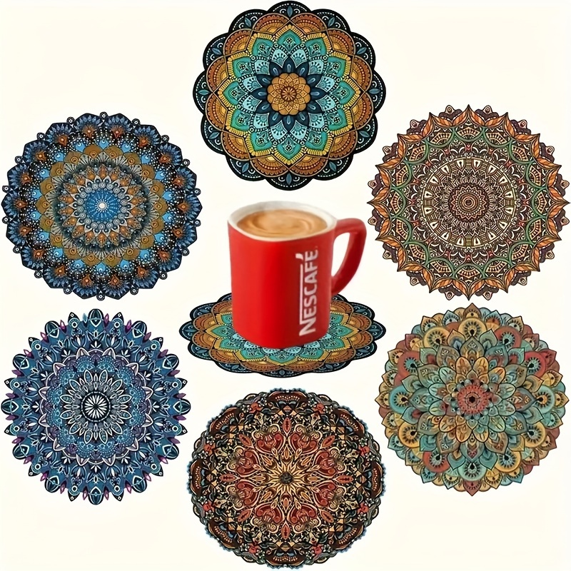 TEMU 6pcs Set Of For Lotus Flower Irregular-shaped Wooden Coasters, Printed Washable -scald And Coasters