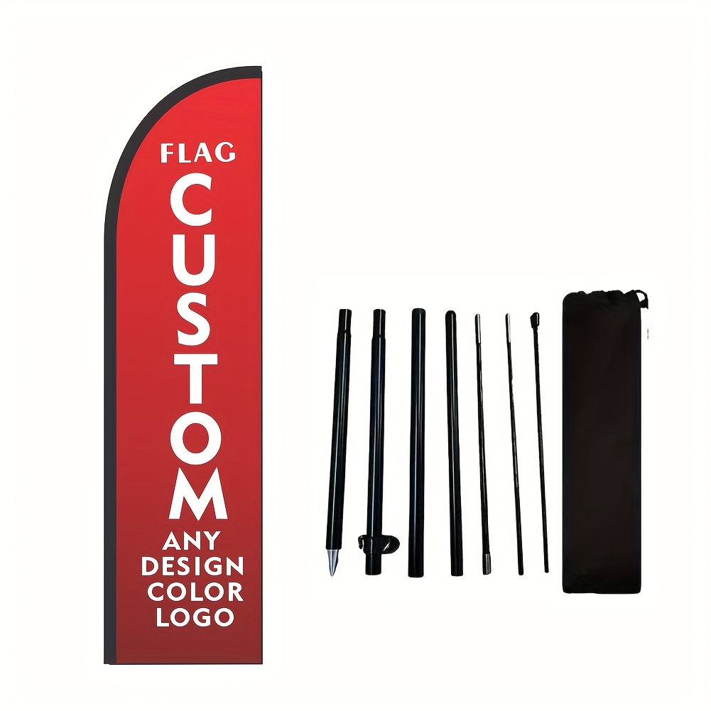 TEMU Custom Outdoor Feather Flag Set, With 200cm Feather Flag Banner, 110g -knitted Fabric, Single-sided Personalized Printing Of Your Design,