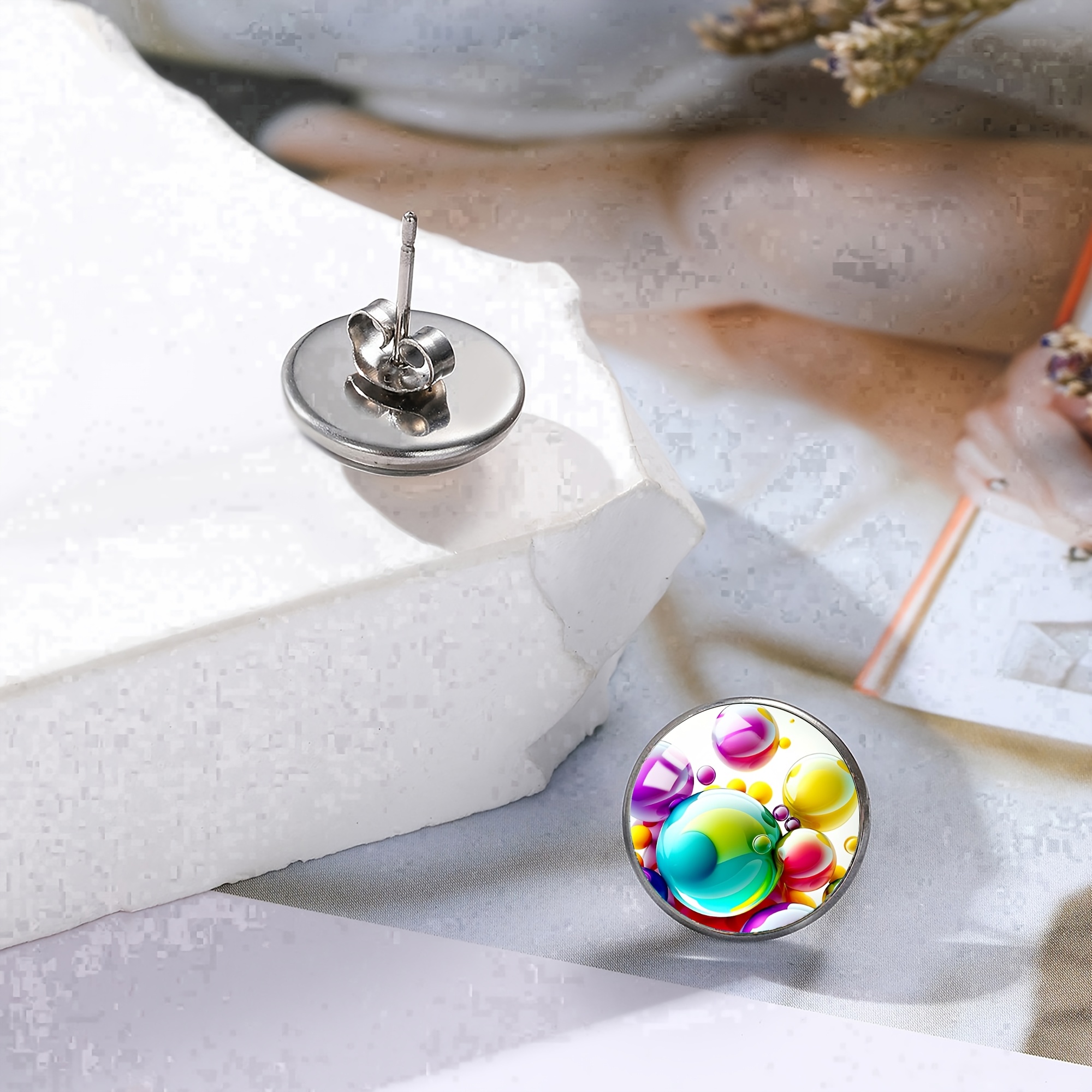 Women's Round Infinity Design Stud Earrings with Glass Mosaic