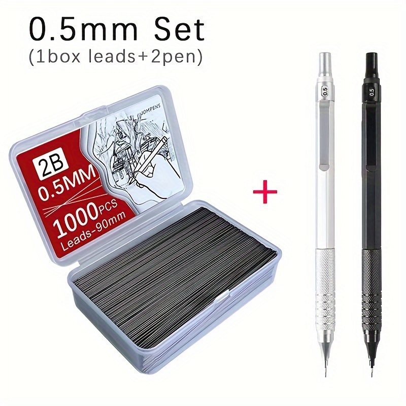 E-shop 2 Stifte und mit 250/1000 Stück , mechanischer Bleistift 0,3/0,5/0,7/2,0 mm, Low-Gravity-Metall-Zeichenautomatikstift, Schreibwaren für Büro |